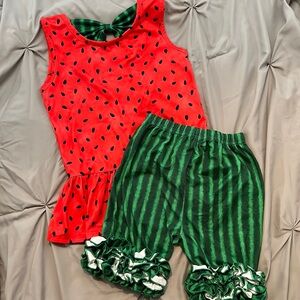 Girls Watermelon matching summer shorts and tank top set.  Soft comfy material